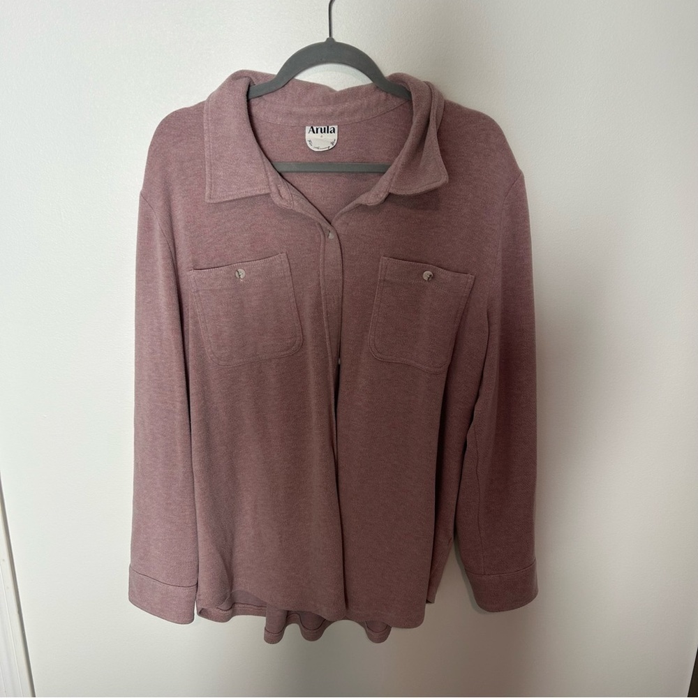 Arula Altar'd State Soft Mauve Button Front Shacket XL